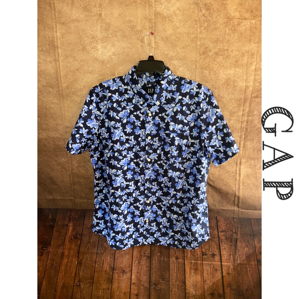 Gap Men’s Hawaiian Shirt Blue Orchid Standard Fit Stretch Size Large-NWOT
